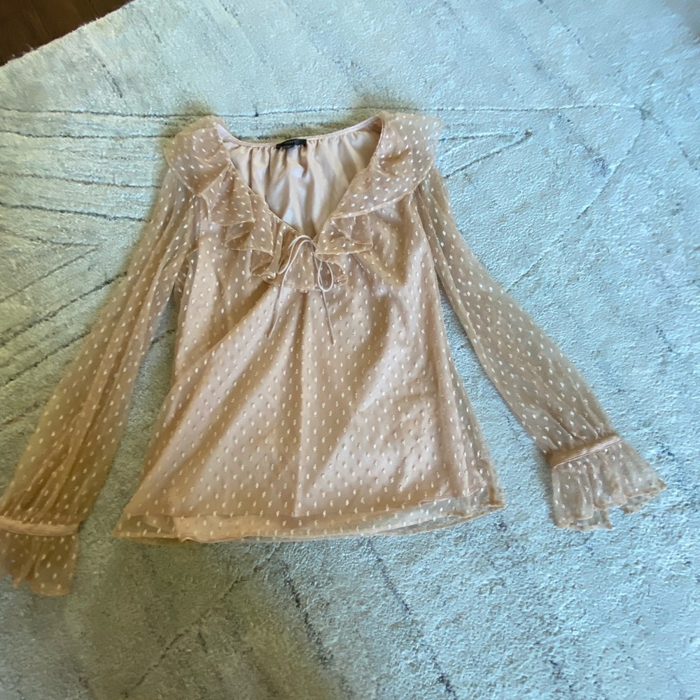 J. Crew Tan Ruffled Tie Front Blouse